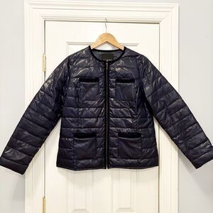 Talbots Puffer Jacket Size M Navy Blue Lightweight collarless Packable